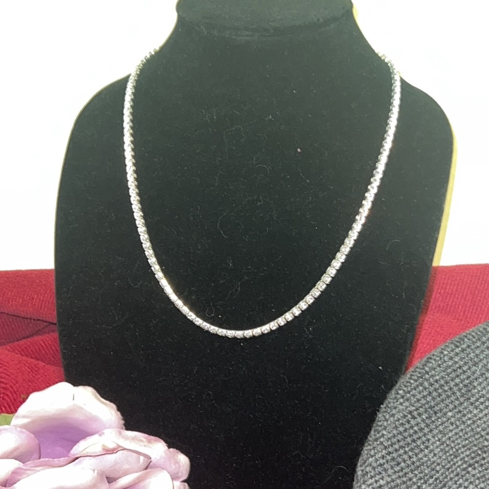 Round Cut CZ Diamonds Necklace Unisex 18” Silver-tone BRAND NEW - Picture 3 of 8